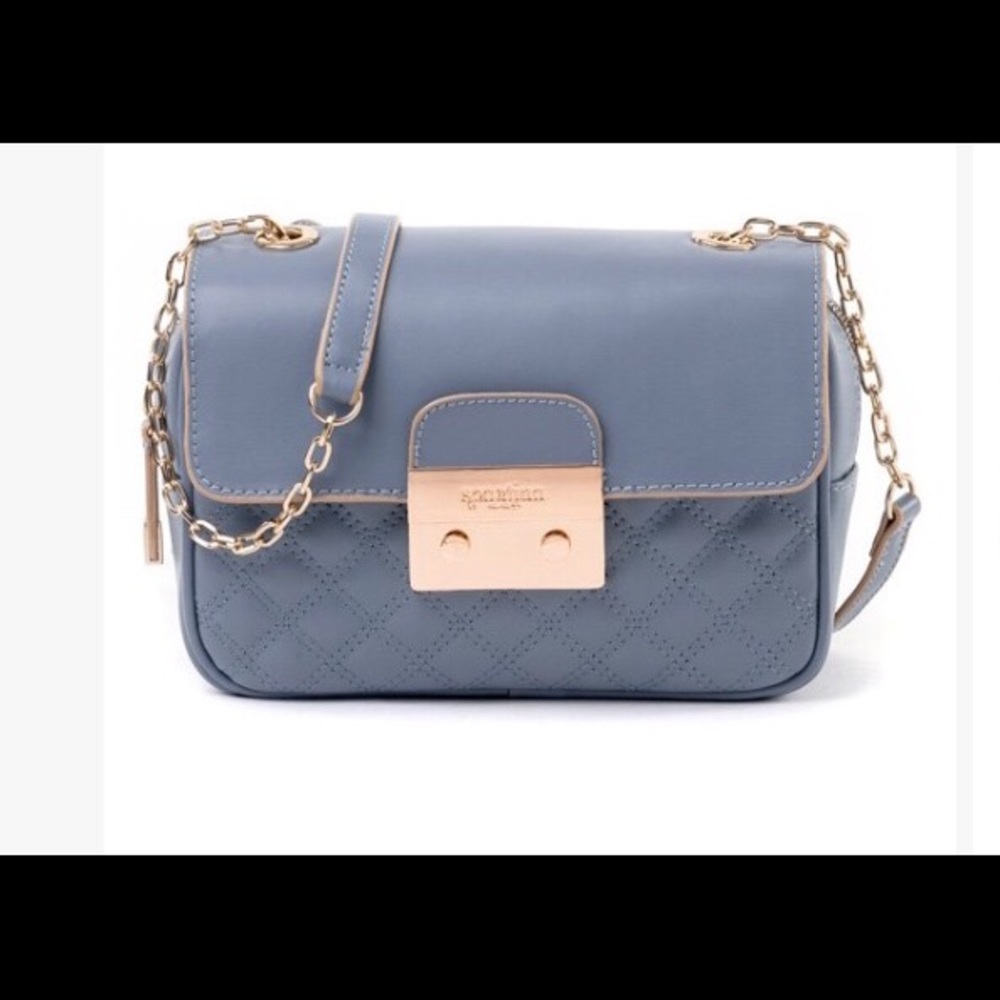 French blue quilted hipster crossbody bag